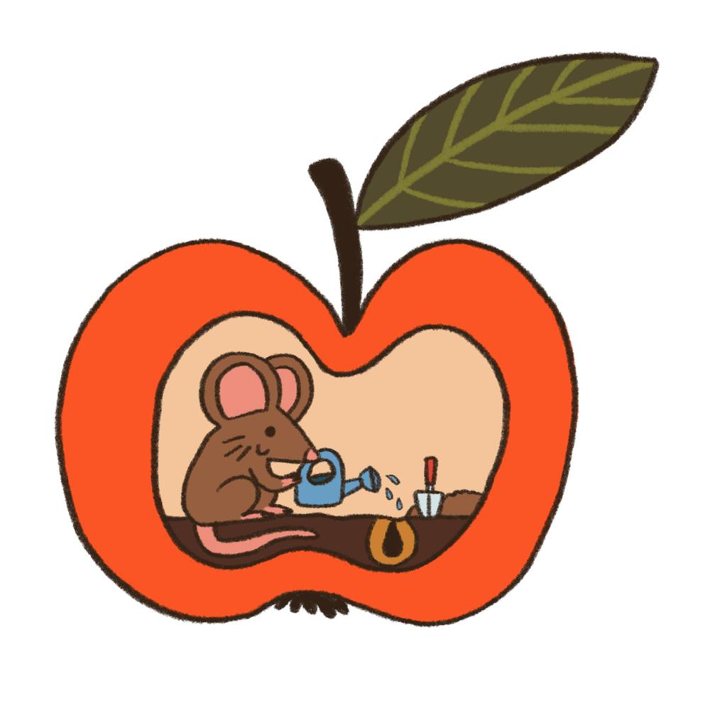 Tiny Mouse Gardener Planting Apple Seed