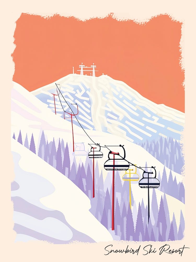 Poster Of Snowbird Ski Resort   Utah, Usa, Ski Resort Pastel Colours Illustration 1