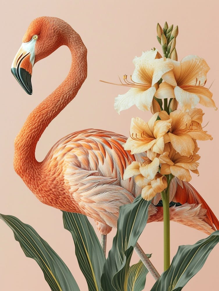Andean Flamingo And Canna Lily Minimalist Illustration 2