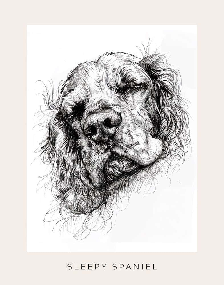 Sleepy Spaniel Minimalist Line Sketch Poster