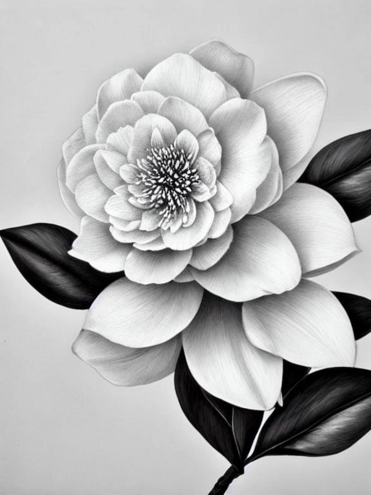Camellia B&W Pencil 2 Flower