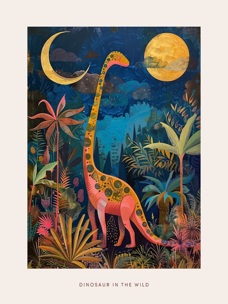 Colourful Dinosaur In The Landscape Painting 2 Poster