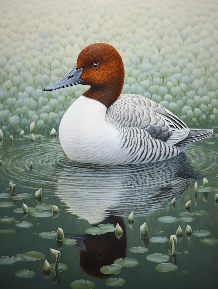 Peinture d'Oiseau Inspirée d'Ohara Koson Morillon à Dos Blanc 3