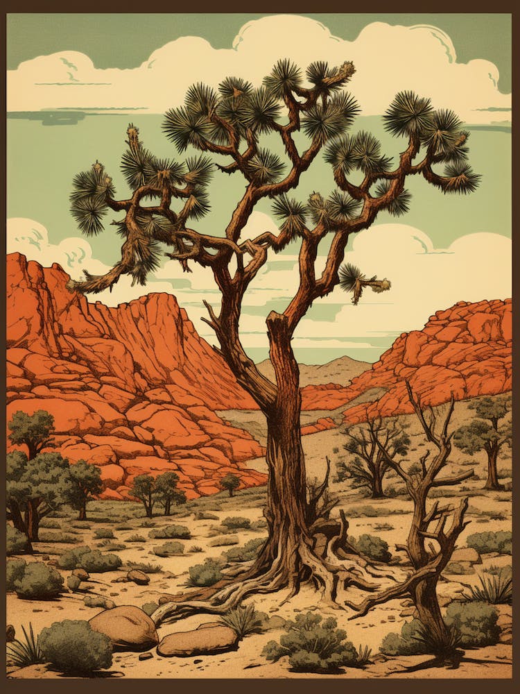 Retro Illustration Of A Joshua Trees In Grand Canyon 1