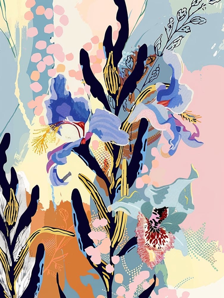Illustration Florale Colorée Delphinium 1