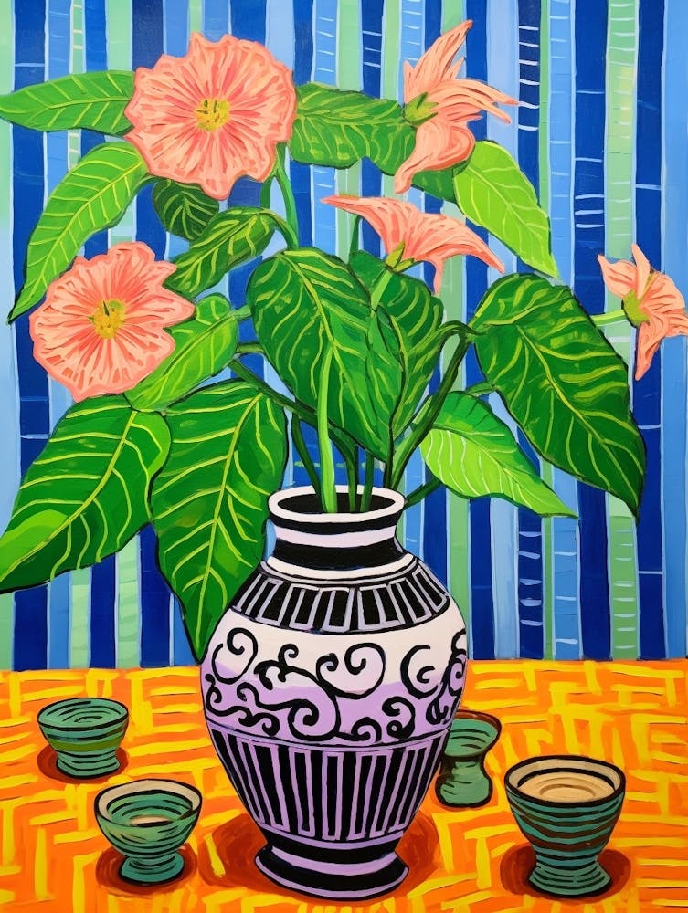 Flowers In A Vase Still Life Painting Poinsettia 1