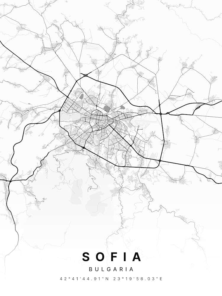 Sofia Bulgaria White Map