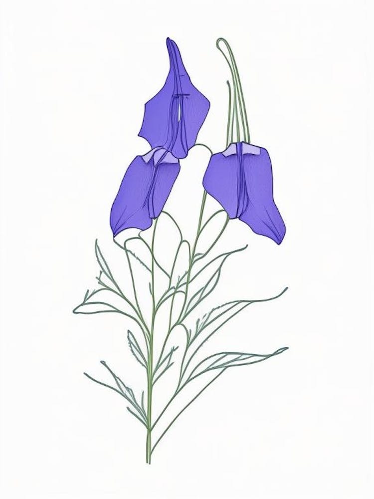 Canterbury Bell Floral Minimal Line Drawing 3 Flower