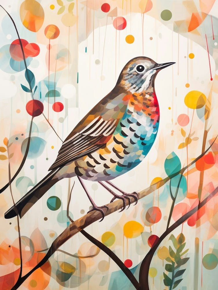 Bird Painting Collage Hermit Thrush 1