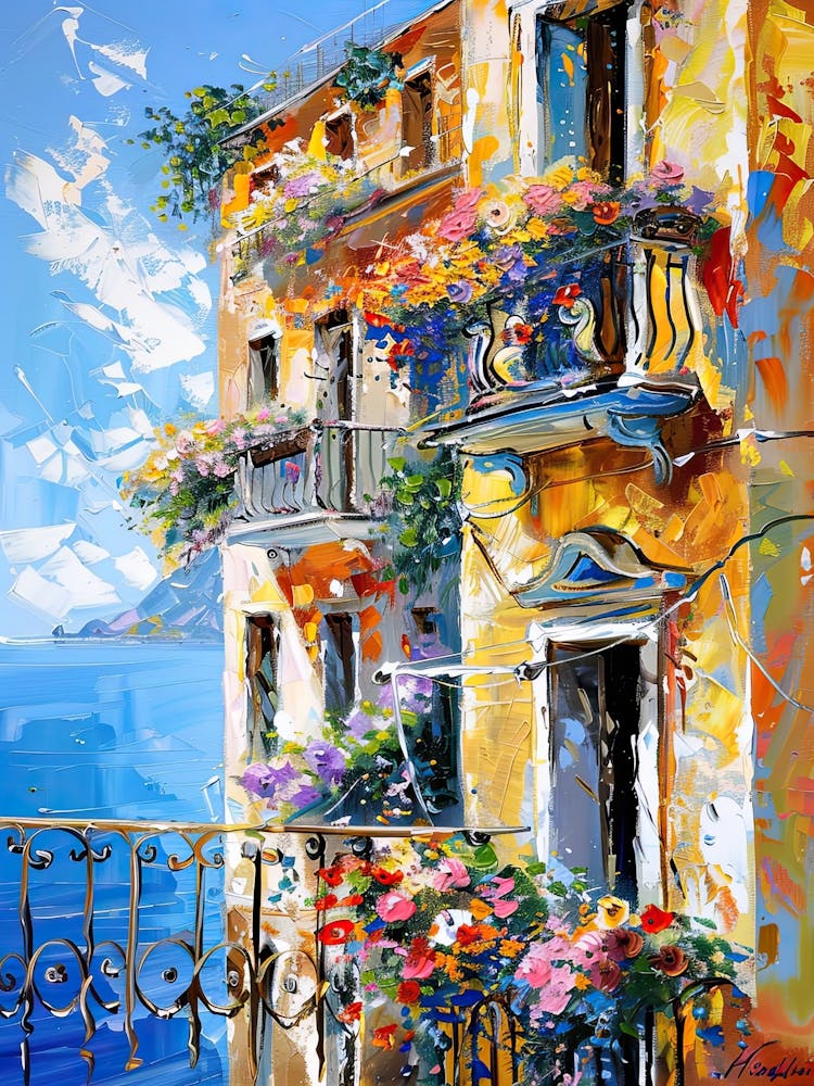 Balcony View Painting In Amalfi 1