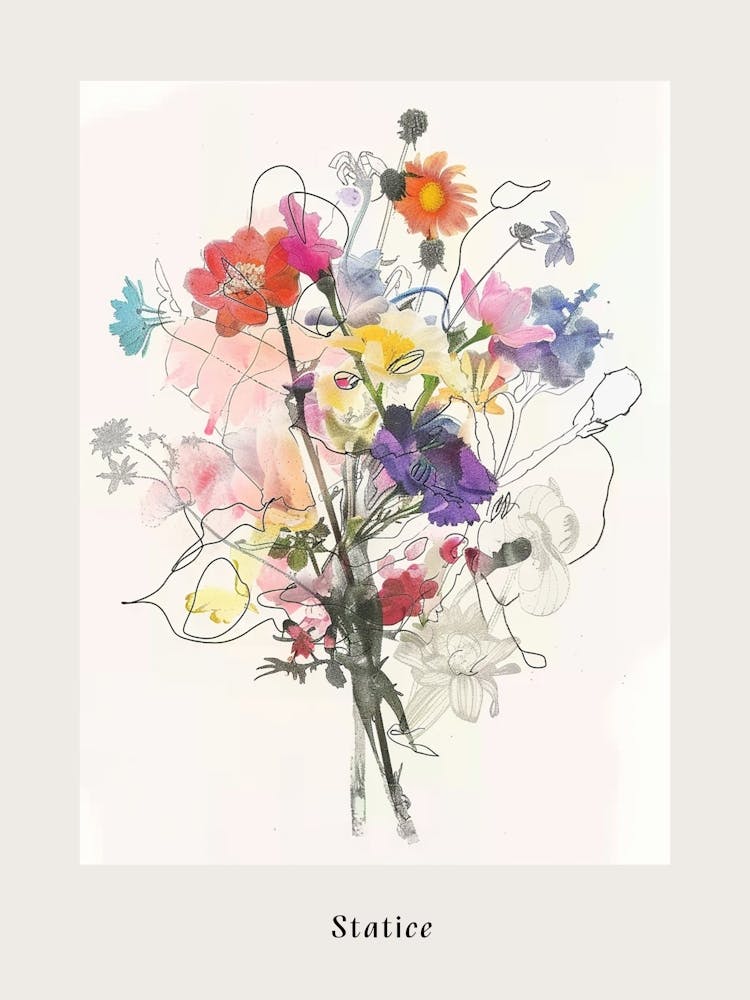 Statice 2 Collage Flower Bouquet Poster