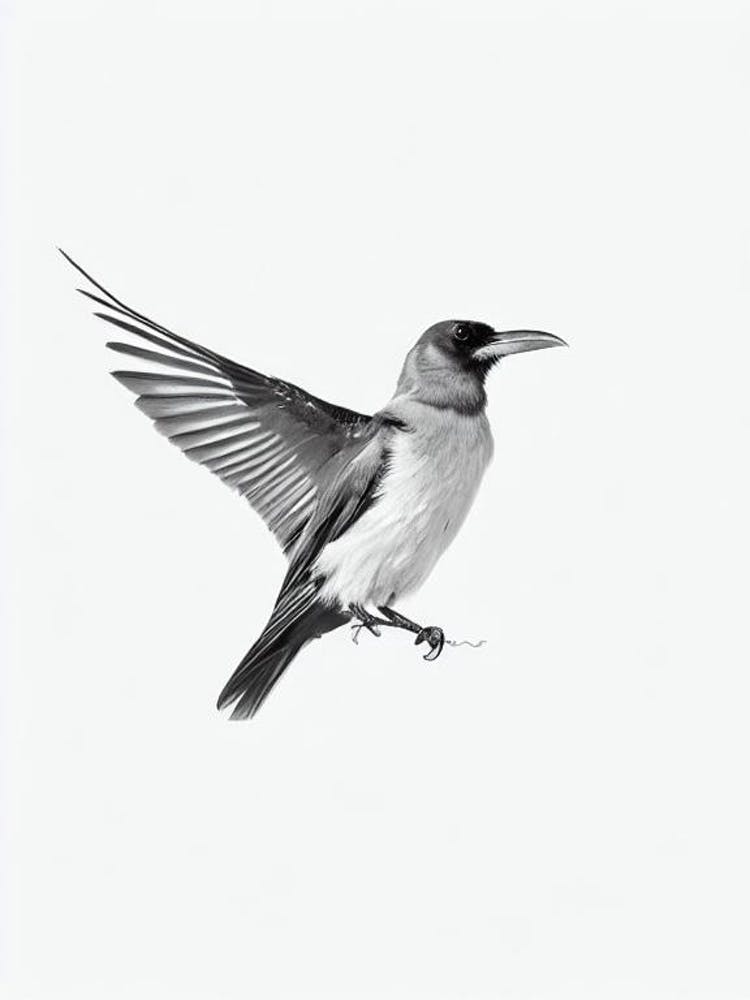 Raven B&W Pencil Drawing 2 Bird