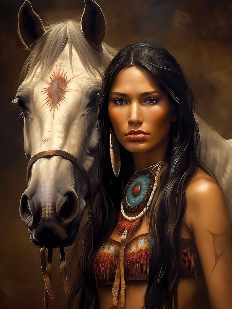 Muskogee Creek Native American Woman With A Horse
