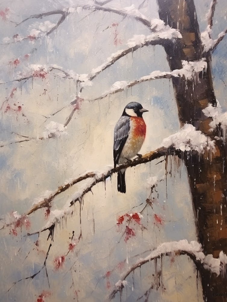 Vintage Winter Animal Painting Woodpecker 2