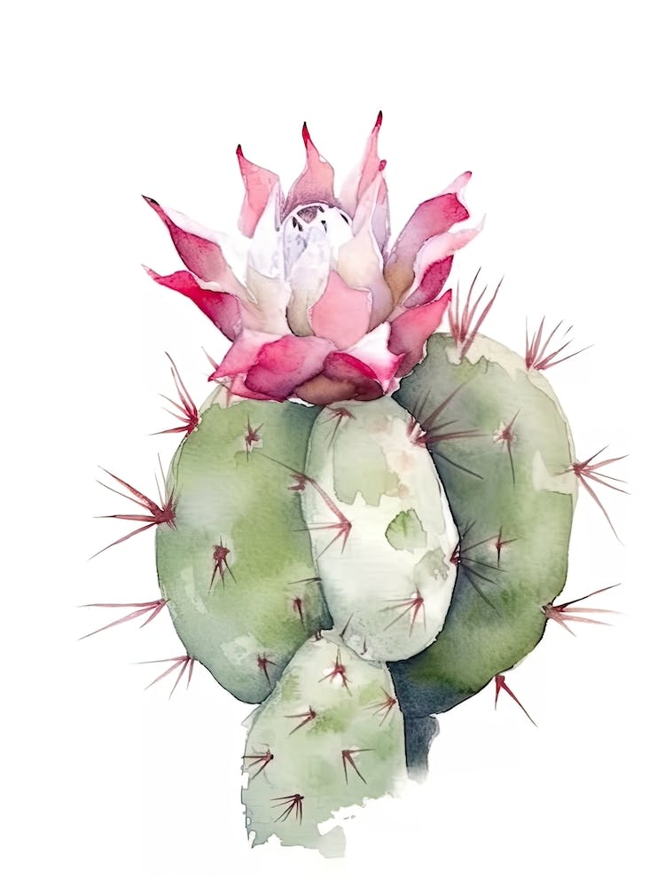 Crown Of Thorns Cactus Watercolour Drawing 3