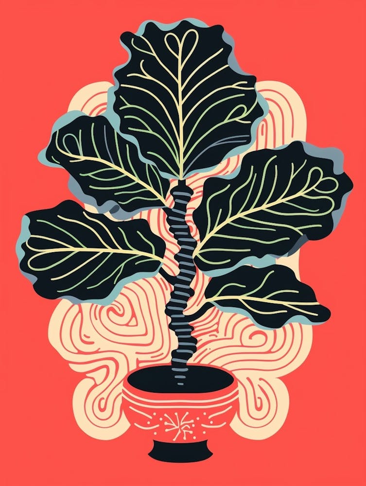Pink And Red Plant Illustration Fiddle Leaf Fig 6