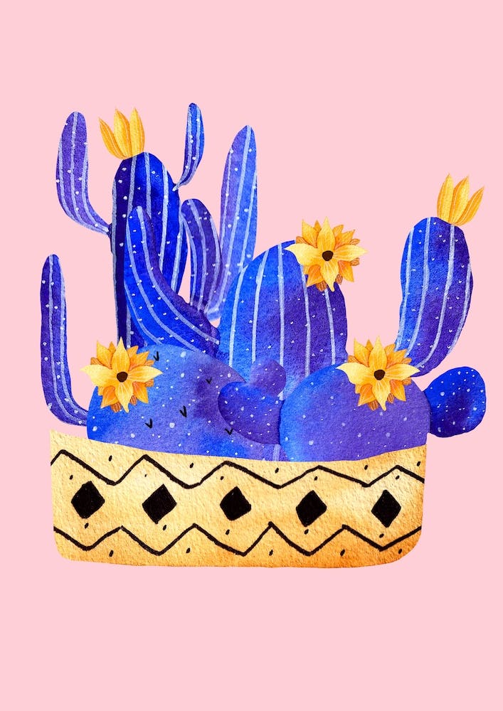 Golden Pot And Cactus Composition