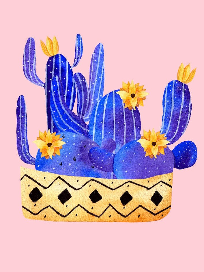 Golden Pot And Cactus Composition