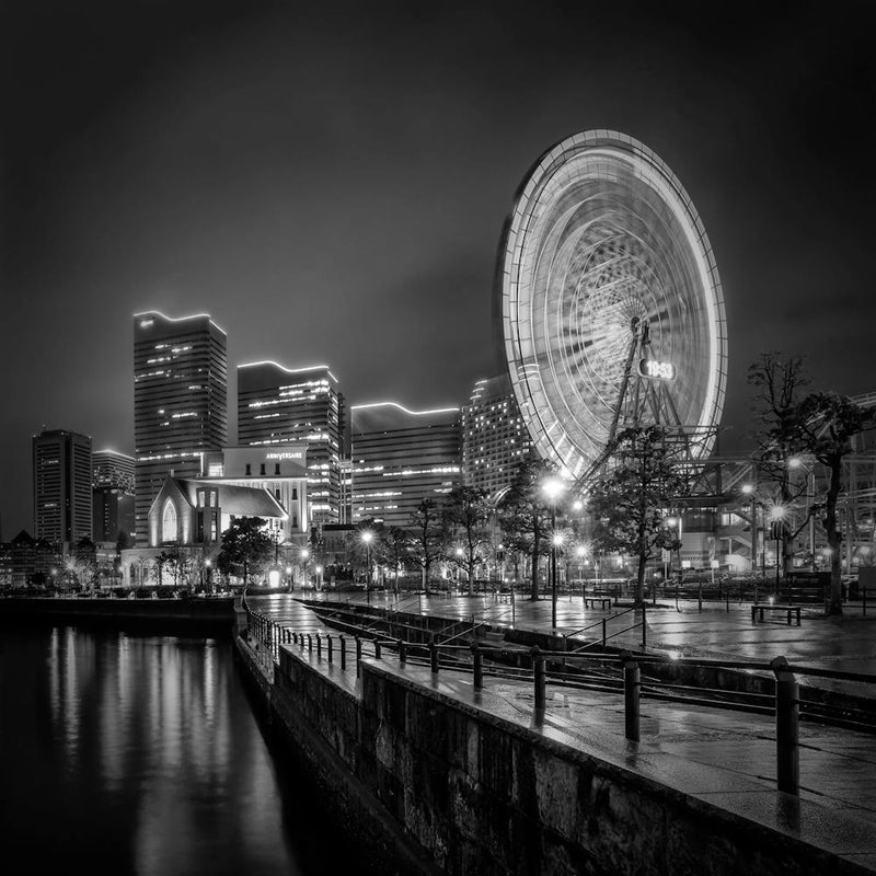 Dazzling Monochrome Yokohama Skyline At Night