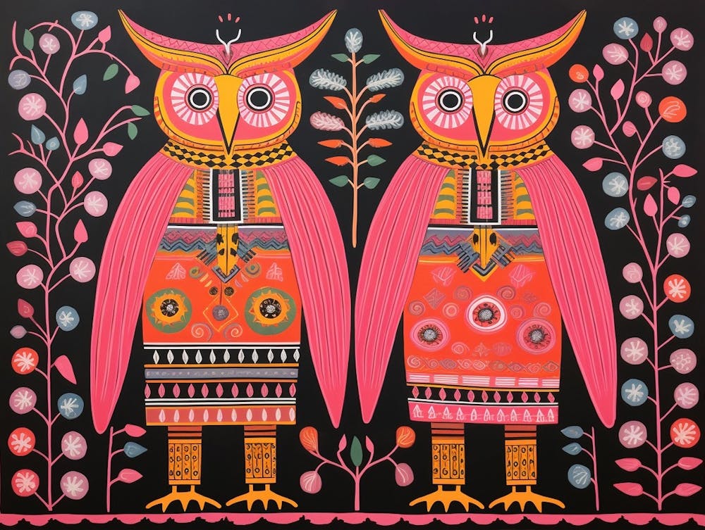 Owl 1 Folk Style Animal Illustration