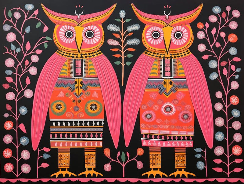 Owl 1 Folk Style Animal Illustration