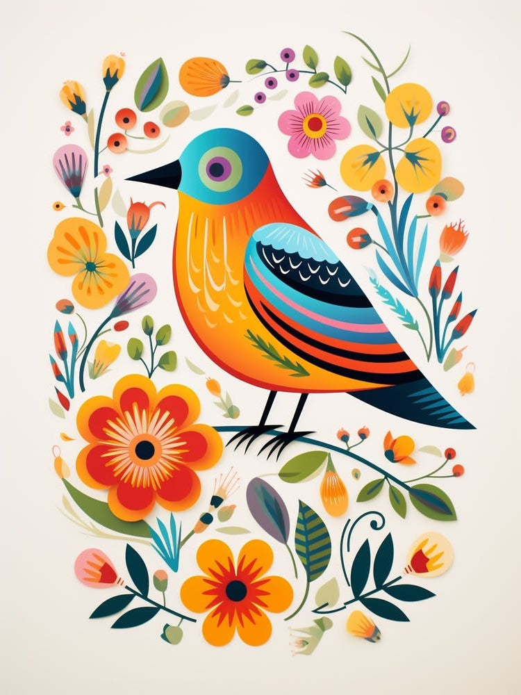 Scandinavian Bird Illustration European Robin 1