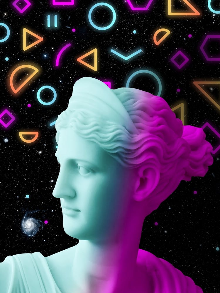 Ceres/Demeter Vaporwave Art – Neon Greek Goddess Print, Retro 80s Aesthetic Poster, Cyberpunk Wall Decor, Synthwave Digital Art