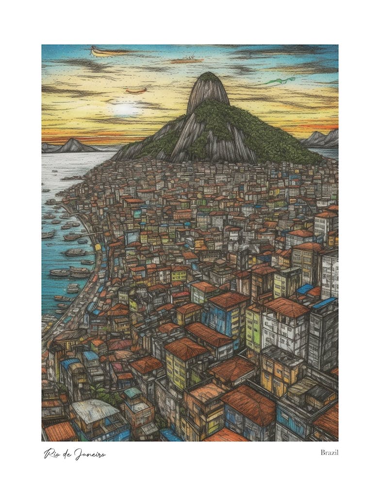 Rio De Janeiro Brazil Drawing Pencil Style 1 Travel Poster