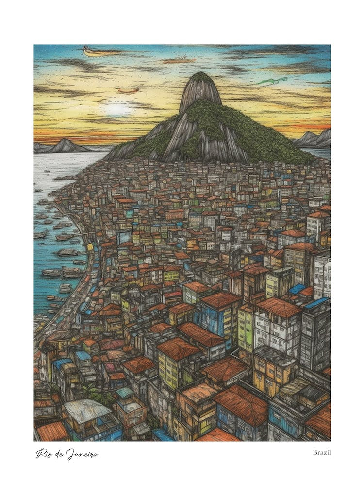 Rio De Janeiro Brazil Drawing Pencil Style 1 Travel Poster