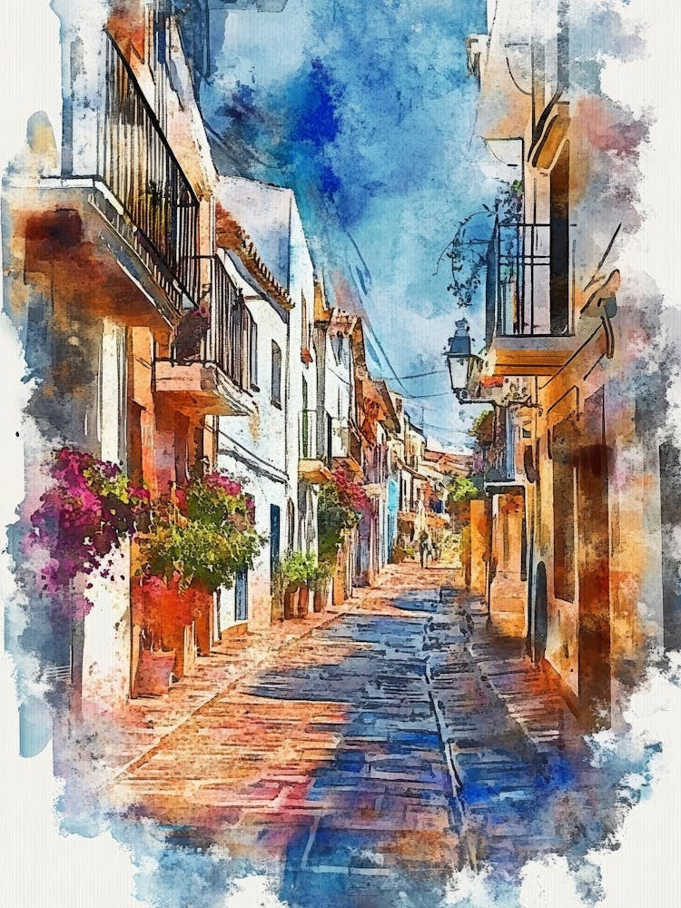Watercolor Painting Of Villajoyosa Town