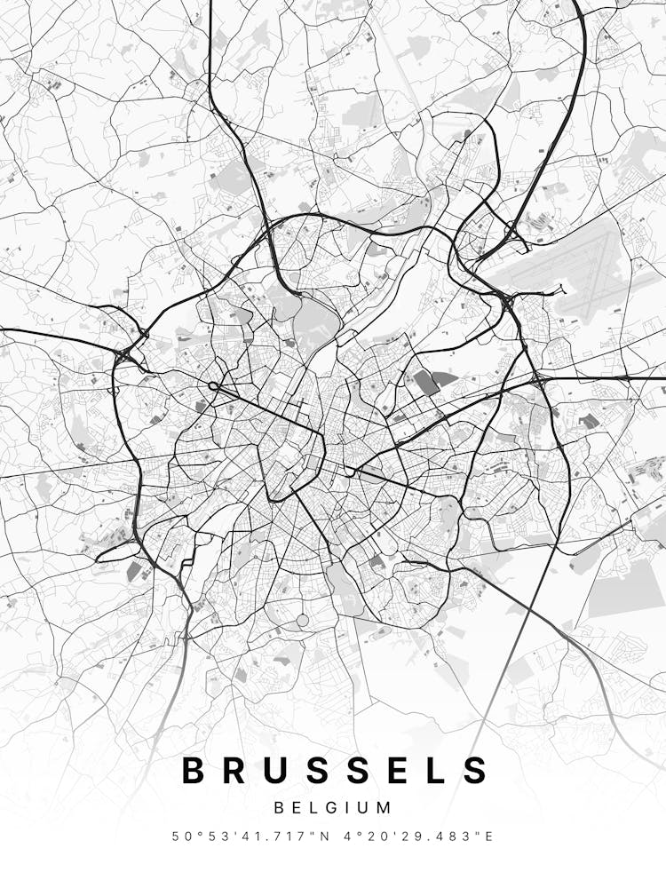 Brussels Germany White Map