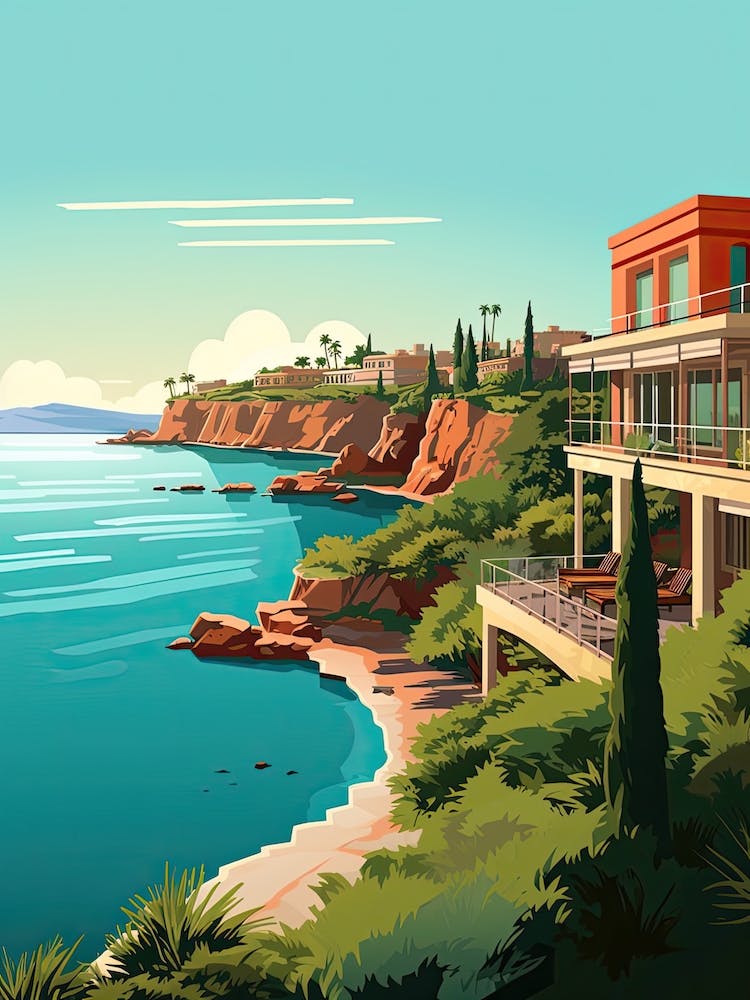 French Riviera, France, Flat Illustration 3