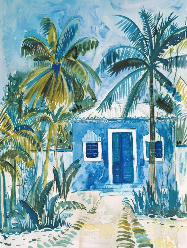 Blue House With Palm Trees 2