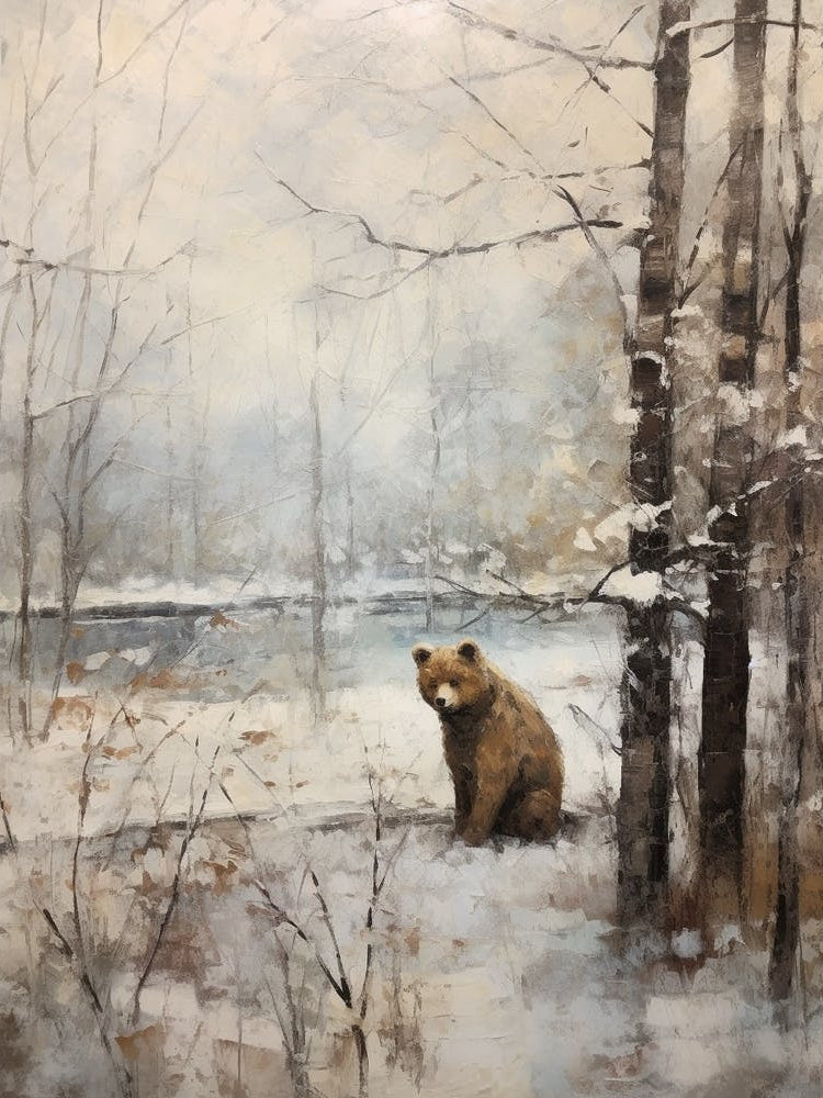 Vintage Winter Animal Painting Brown Bear 4