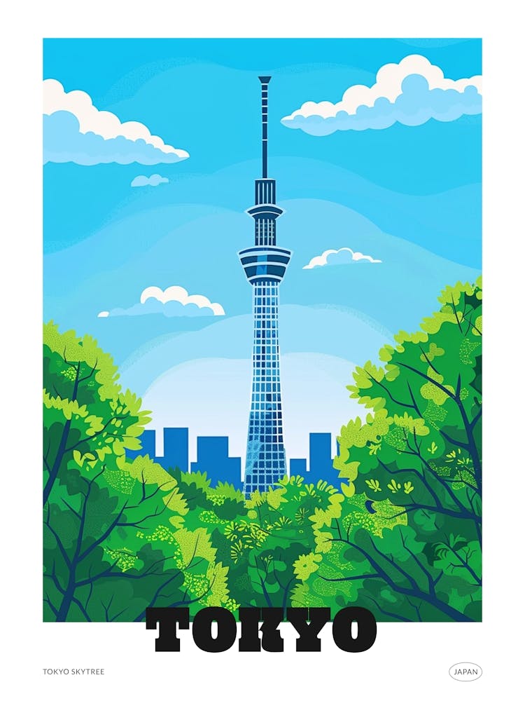 Tokyo Skytree 3 Affiche Illustration Colorée