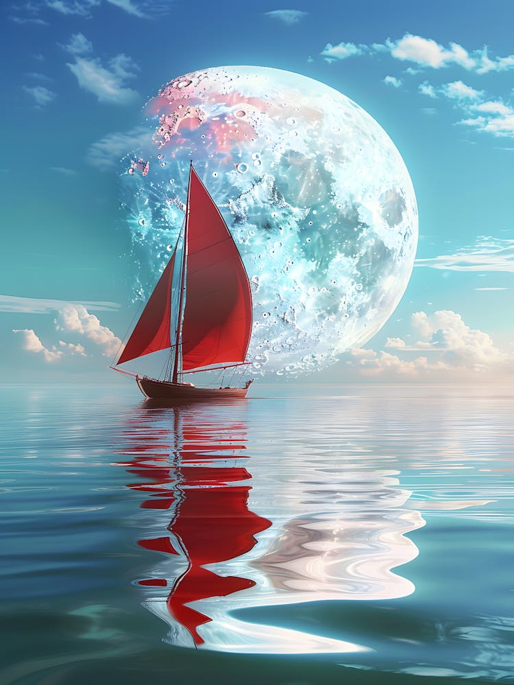 Segelboot auf dem Wasser mit Mond