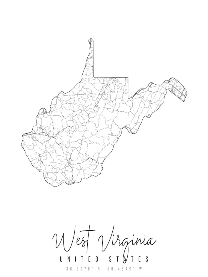 West Virginia Minimal Street Map