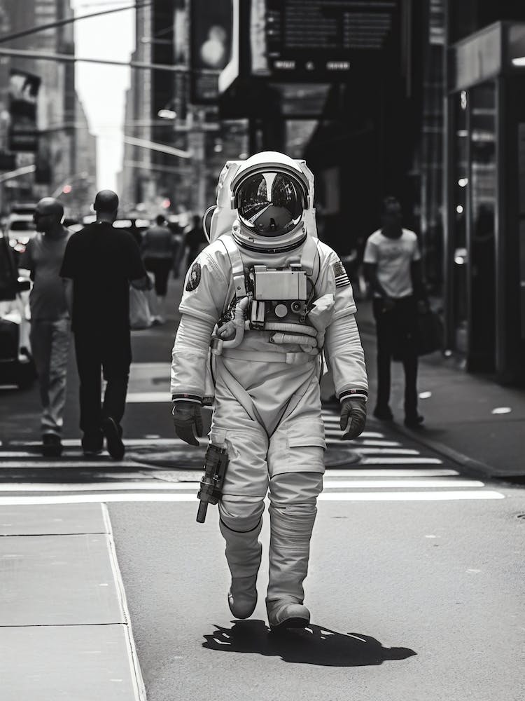 Astronaut In New York Black And White Photo
