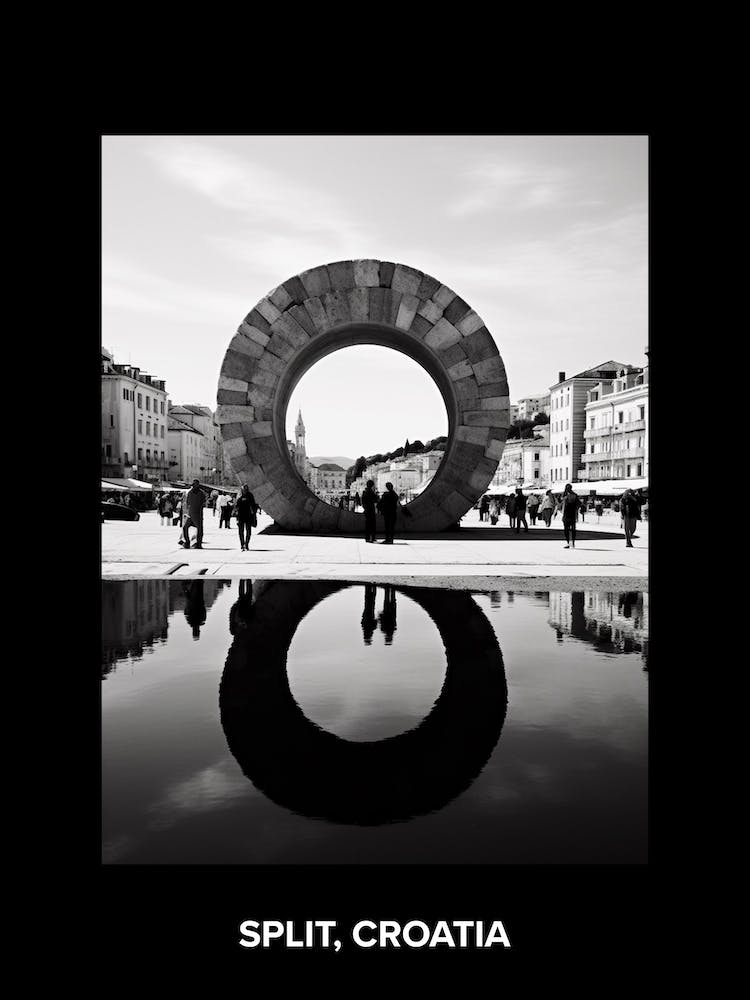 Poster Of Split, Croatia, Mediterranean Black And White Photography Analogue 2