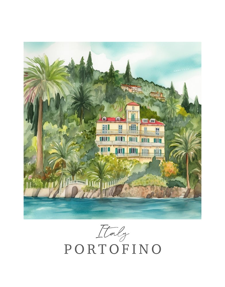 Italy Portofino Storybook 1 Travel Poster Watercolour