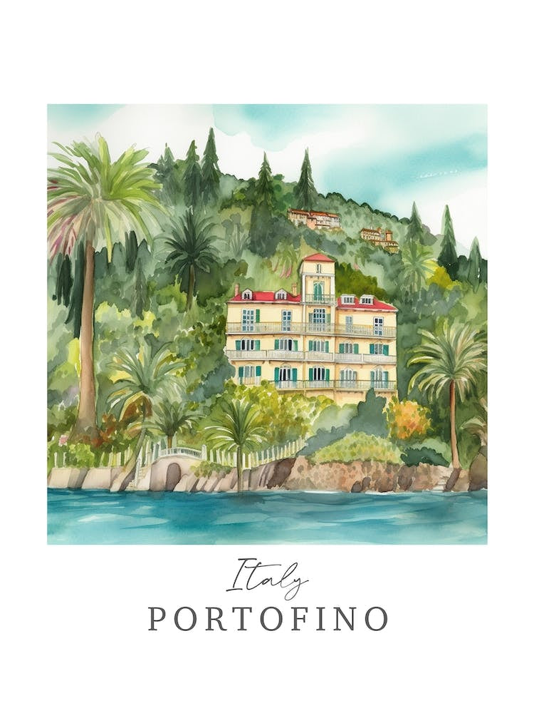 Italy Portofino Storybook 1 Travel Poster Watercolour