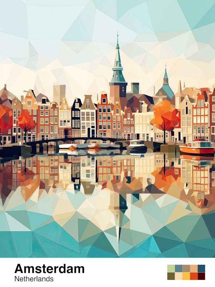 Amsterdam, Netherlands, Geometric Illustration 4 Poster