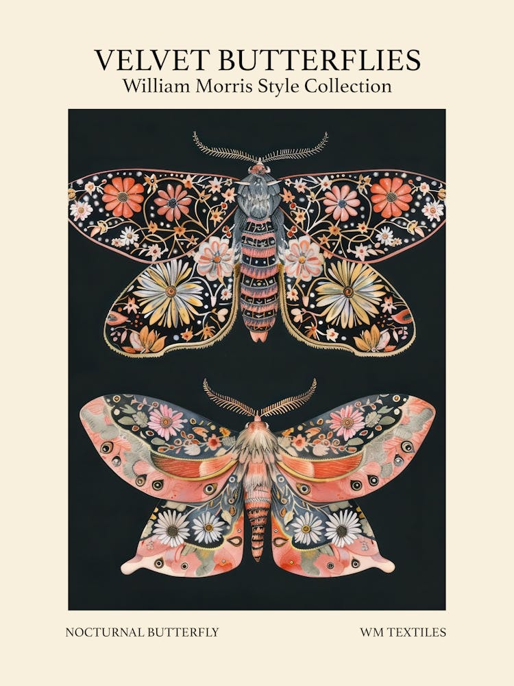 Velvet Butterflies Collection Nocturnal Butterfly William Morris Style 2