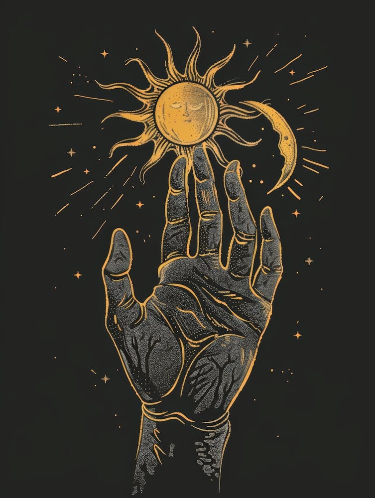 Hand hält die Sonne