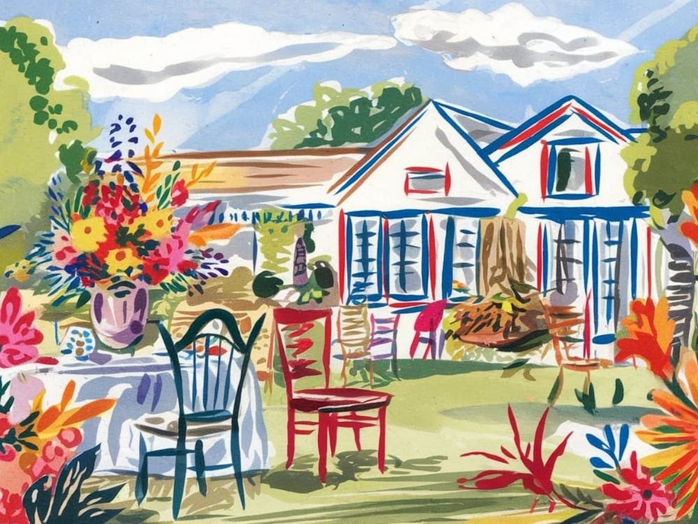 Vibrant Garden Gathering - Abstract Floral House & Patio