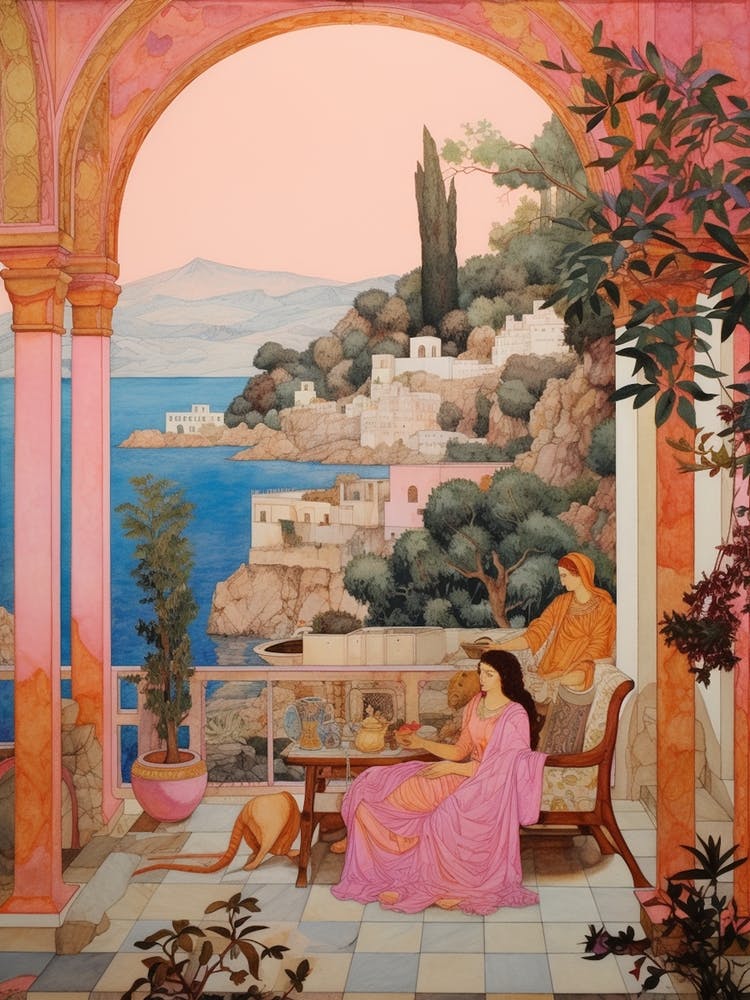 Bodrum Turquie 1 Illustration de Voyage Rose Vintage