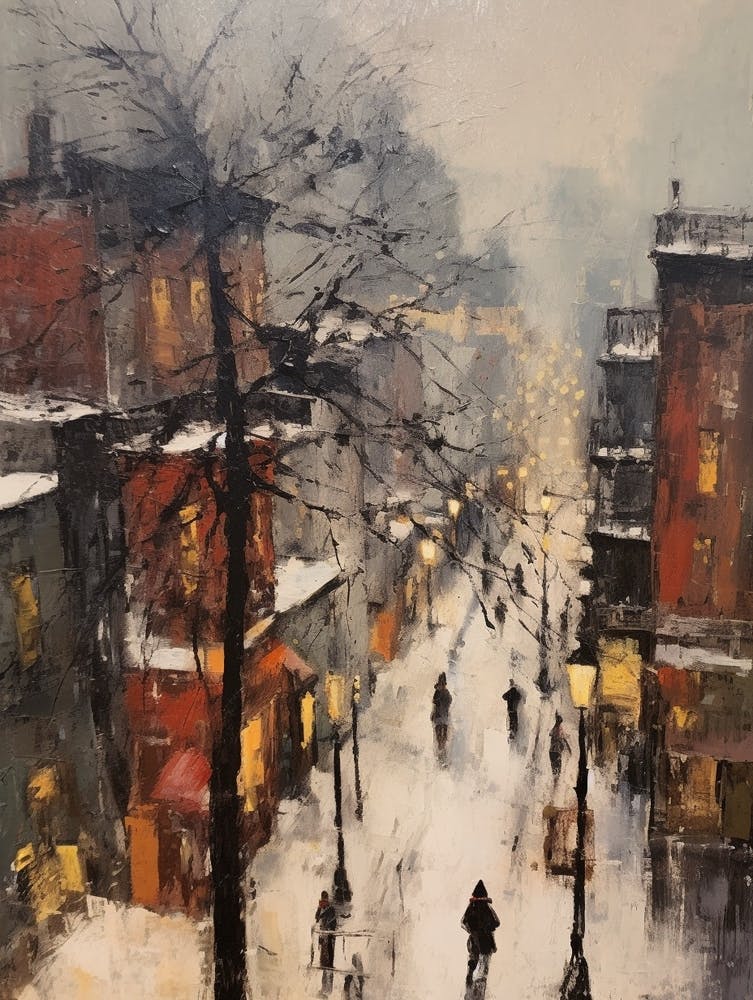 Vintage Winter Painting New York City Usa 1