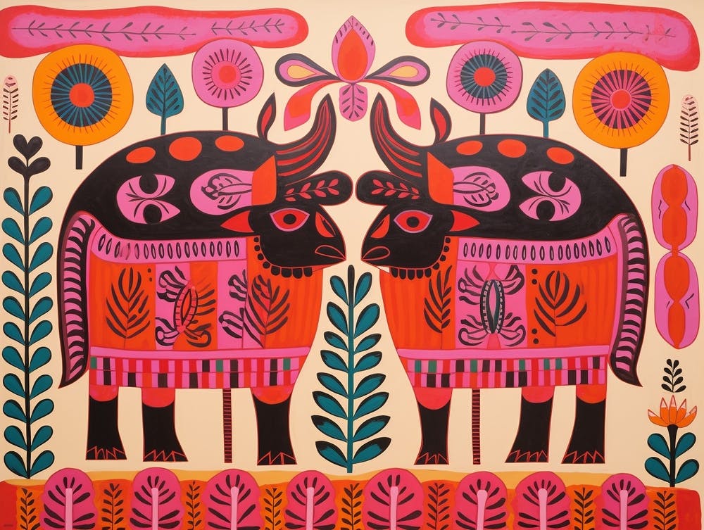 Bison 1 Folk Style Animal Illustration