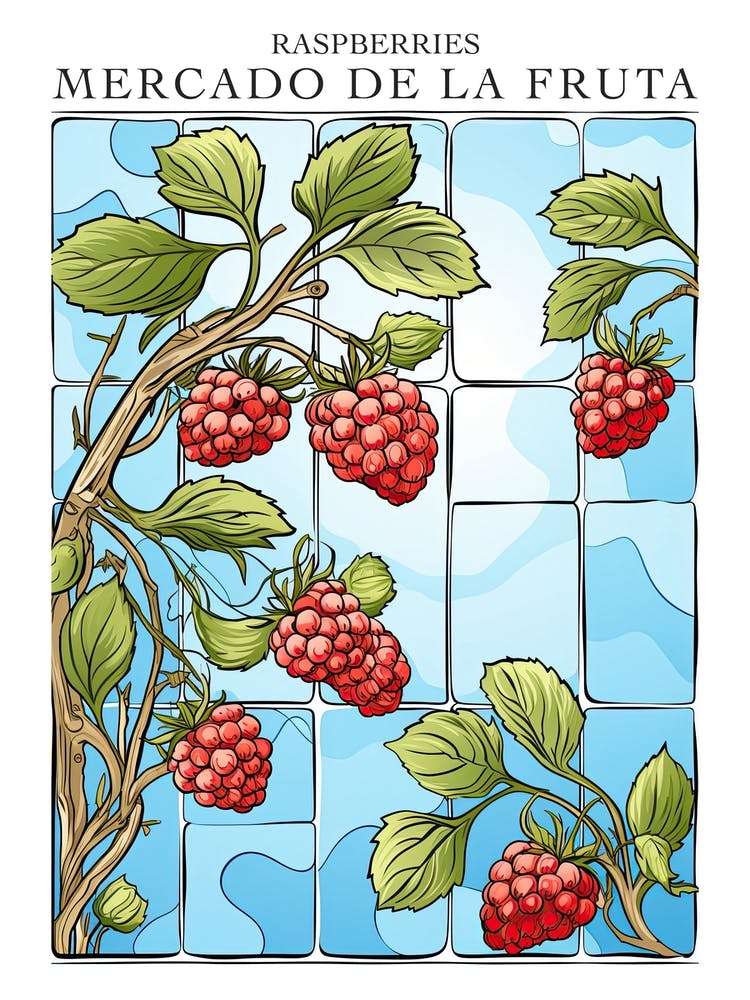Mercado De La Fruta Raspberries Illustration 5 Poster