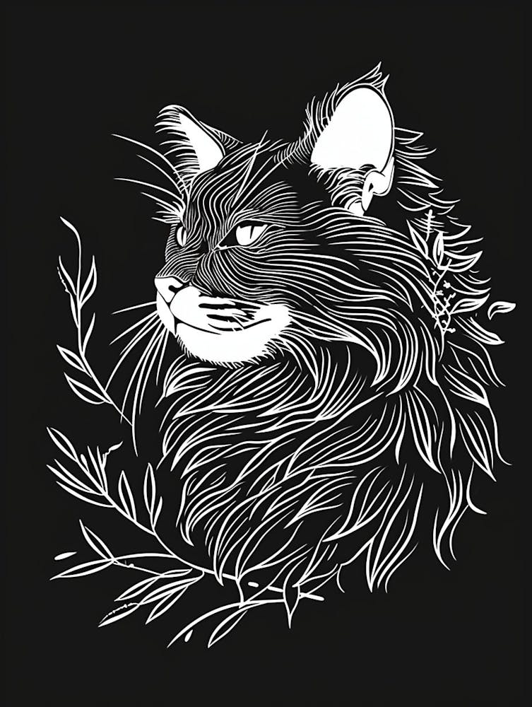 Highlander Cat Minimalist Illustration 4